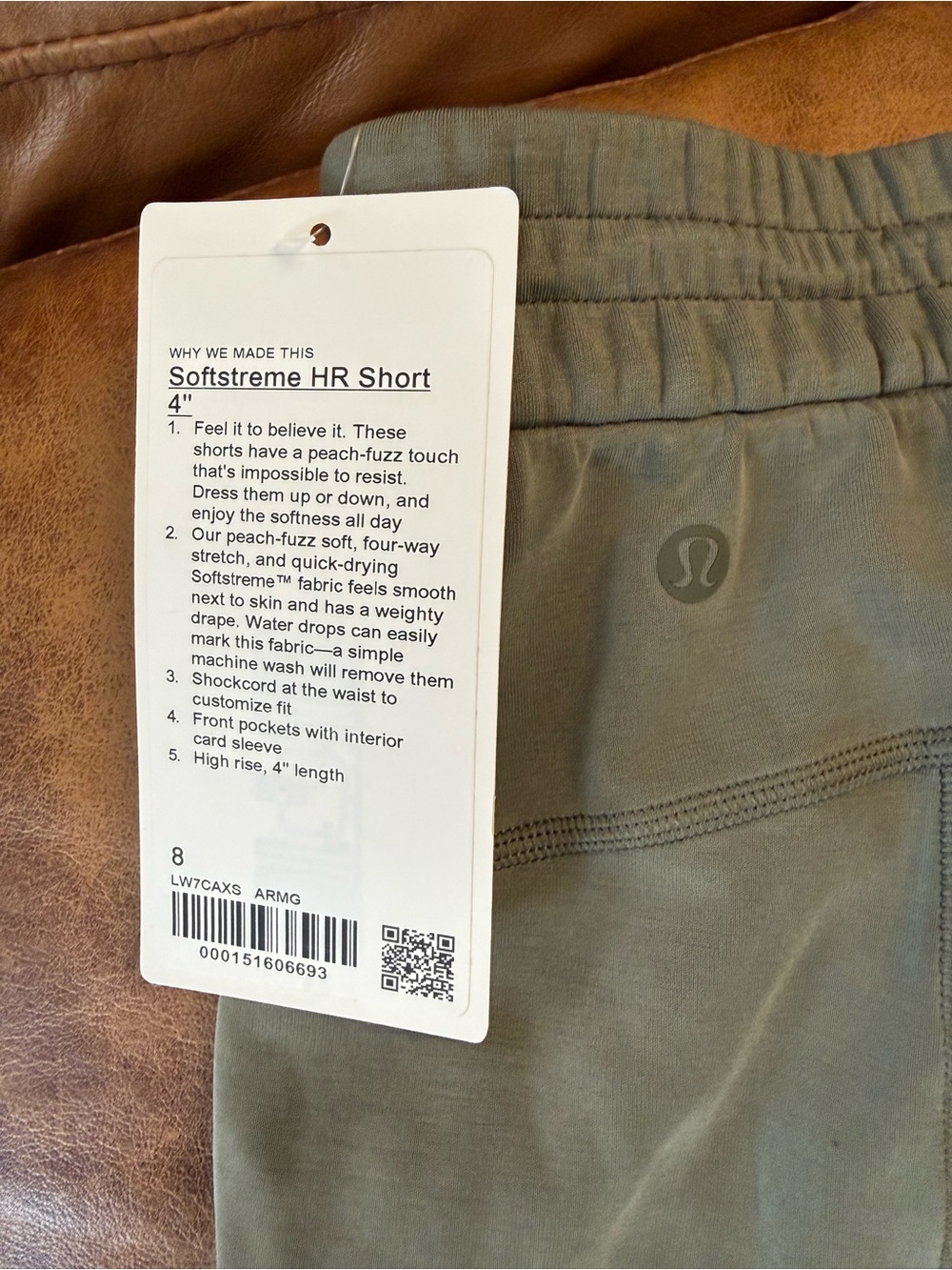 NWT Lululemon Softstreme High-Rise Short 4" Sz 8 Army Green - Picture 4 of 5
